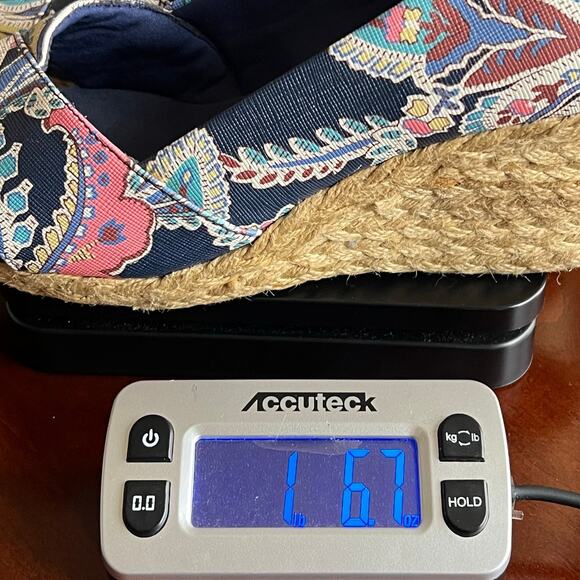 Chaps Espadrille Wedges Women 7.5 Blue Floral Slip On Peep Toe Shoes Boho Resort - Picture 12 of 12